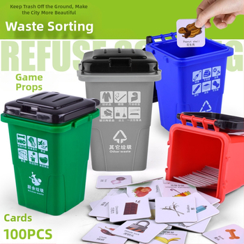 Sukratykite to paties šiukšlių rūšiavimo lavinamųjų kortelių žaislų garsą. Šanchajaus šiukšliadėžė. Mini rekvizitai vaikams, mokymosi priemonės.