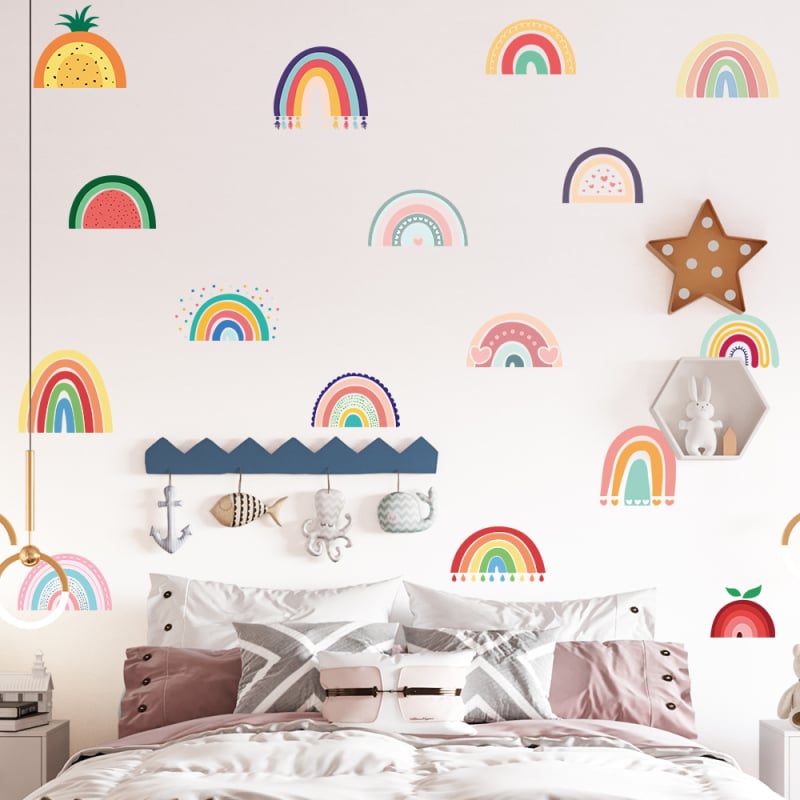 Нови трансгранични стикери за стена с дъга, декорация за стена за спалня за момичета, самозалепващи се стикери Amazon ZC-391-075