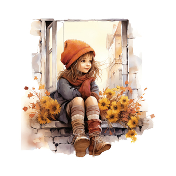 CH66006 langas, maža mergaitė, 3D stereoskopinis svetainės miegamojo fonas, siena, koridorius, veranda, fonas, dekoratyviniai lipdukai