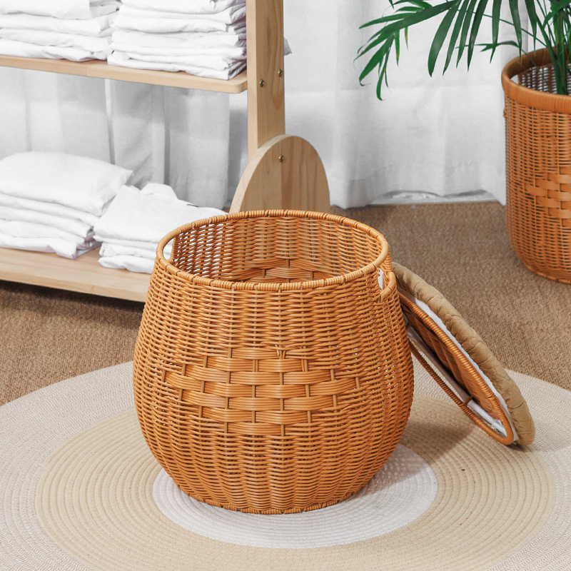 Coș de depozitare, scaun de șezut, sufragerie, uz casnic, scaun de schimbare a pantofilor, rotund, mare, lucrat manual, imitație de ratan, scaun de depozitare în stil chinezesc nou