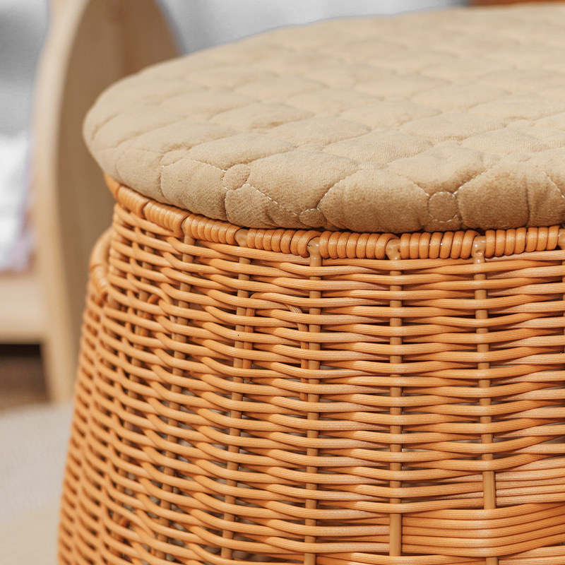Coș de depozitare, scaun de șezut, sufragerie, uz casnic, scaun de schimbare a pantofilor, rotund, mare, lucrat manual, imitație de ratan, scaun de depozitare în stil chinezesc nou