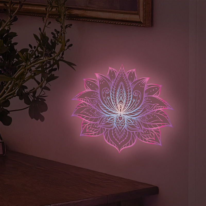 Rózsaszín világító lótusz fali dekorációs matricák gyerekszoba nappali hálószoba világító matricák fali matricák