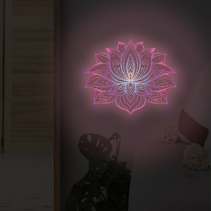 Rózsaszín világító lótusz fali dekorációs matricák gyerekszoba nappali hálószoba világító matricák fali matricák