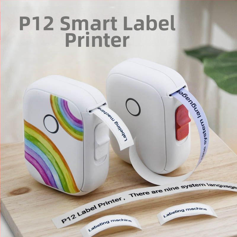 Домашен етикетен принтер P12 машина за етикети с непрекъсната хартия, самозалепващ се преносим ръчен мини принтер
