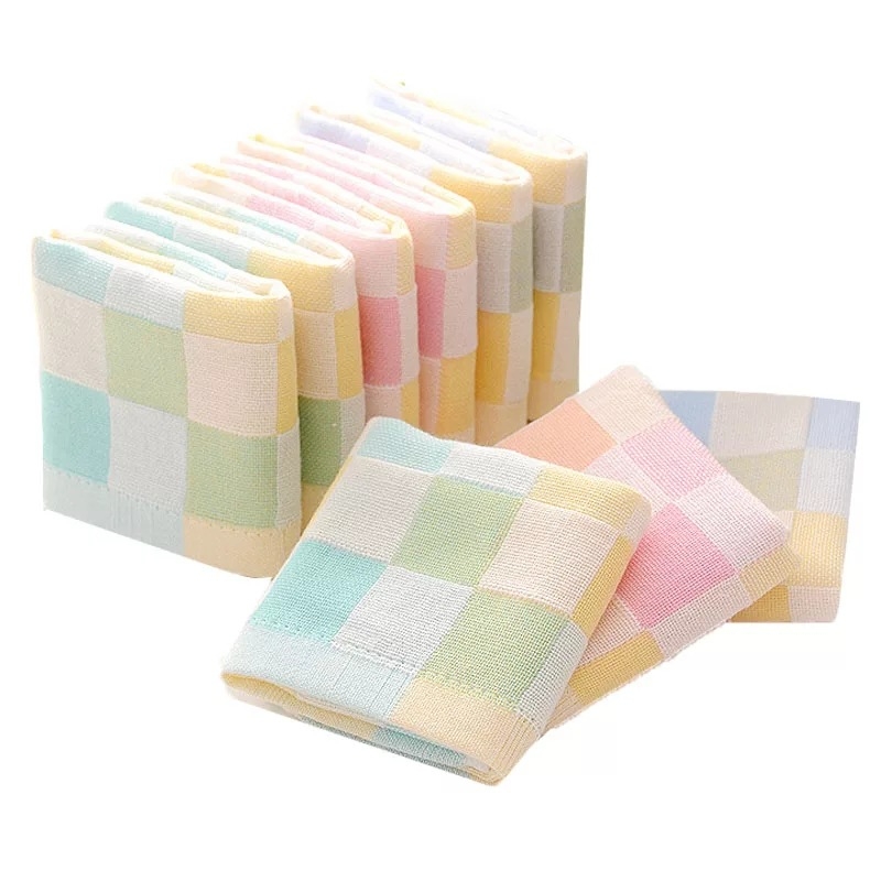 Didmeninė prekyba dvigubu marlės mažu kvadratiniu rankšluosčiu Vaikams Kūdikiams skirtas kūdikio seilių rankšluostis marlės languotas vaikiškas rankšluostis