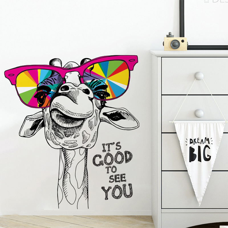 Uued kaelkirjakuga seinakleebised prillidega magamistoa, elutoa, kapi, kodu seina kaunistamise dekoratiivkleebised