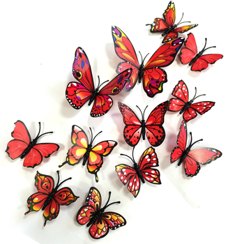 PY6002 MS2208 Αυτοκόλλητο τοίχου με λουλούδι και τριαντάφυλλο, τρισδιάστατο διακοσμητικό αυτοκόλλητο τοίχου με κόκκινη πεταλούδα και 12 τεμάχια