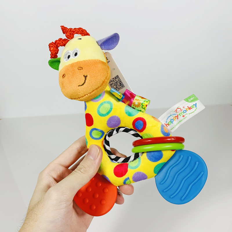 Laimingos beždžionėlės gyvūno formos su dantų klijais BB rankinis žaislas kūdikiams, O tipo rankinis žaislas. 055