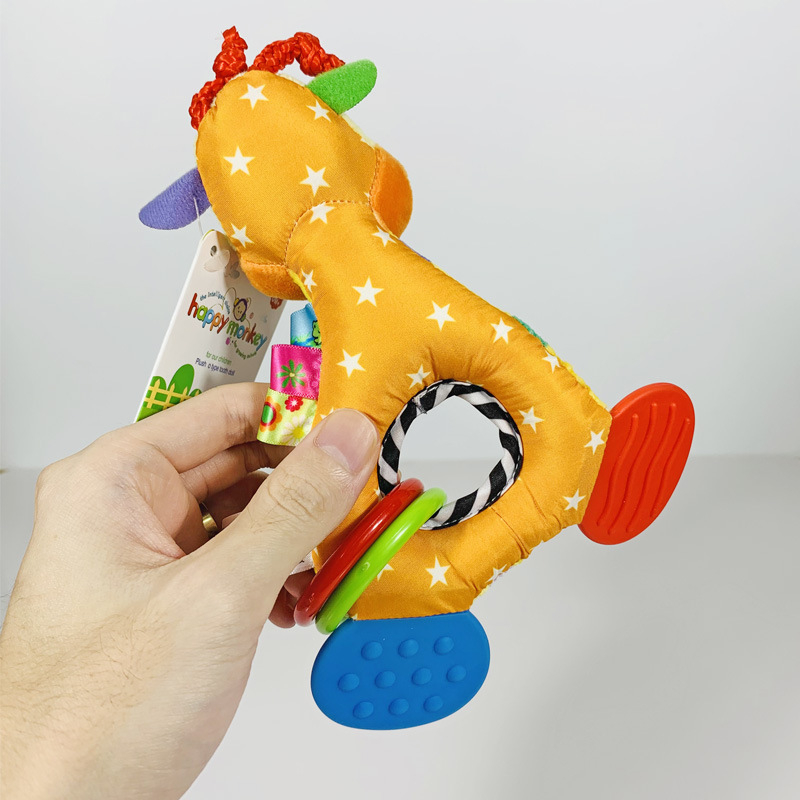 Laimingos beždžionėlės gyvūno formos su dantų klijais BB rankinis žaislas kūdikiams, O tipo rankinis žaislas. 055