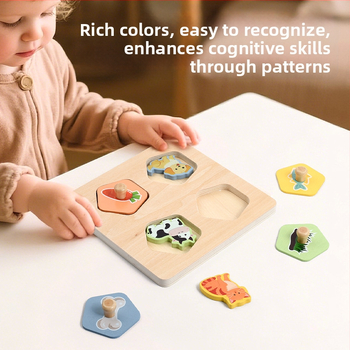 Kūrybingi vaikiški mediniai gyvūnų dėlionės žaislai kūdikiams, ankstyvojo ugdymo maisto grandinės pažintiniai dėlionės mokslo ir švietimo konstrukciniai blokeliai dėlionės lenta