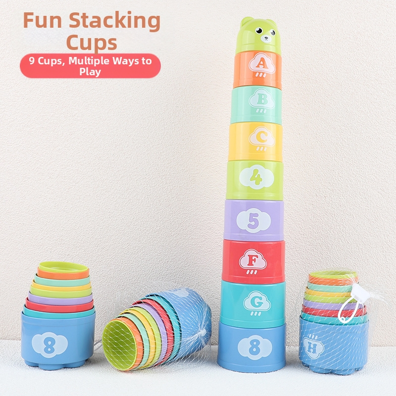 Уличен щанд на едро, подреждаща се чаша Rainbow Tower, бебешка образователна играчка за ранно образование, детски пръстен, комплект чаши, подреждаща се музика