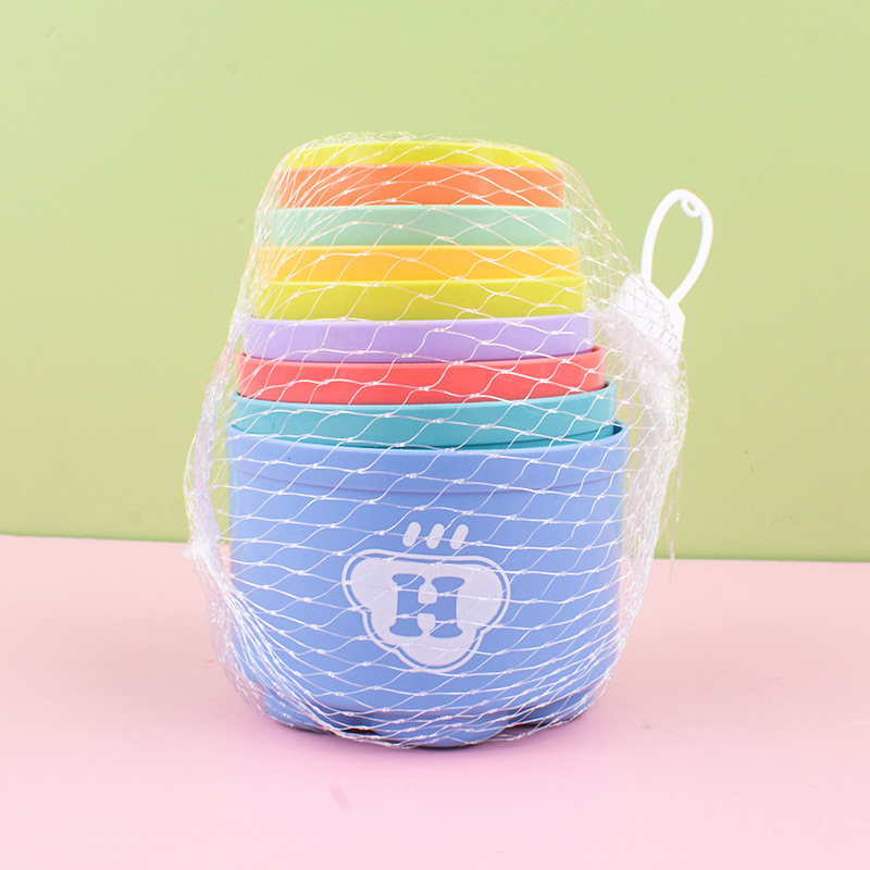 Ielas kioska vairumtirdzniecības kraušanas krūze Varavīksnes tornis Bērnu izglītojoša agrīnās izglītības bērnu rotaļlieta Bērnu gredzenu komplekts Krūzīšu kraušanas mūzika