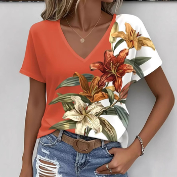 2025. aasta piiriülene uue stiiliga triibuline trükkimine, loomingulised elemendid, 3D-digitaalprintimine, vabaaja naiste V-kaelusega T-särk