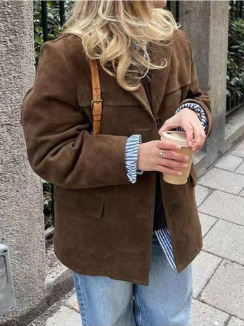 Πολυτελές, άνετο, πολυχρηστικό καφέ δερμάτινο μπουφάν, φθινόπωρο και χειμώνας 2025, νέο χαλαρό αμερικανικό κοστούμι