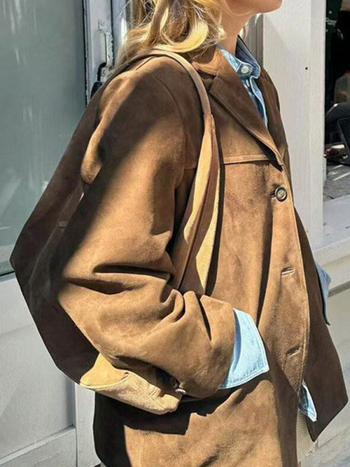 Πολυτελές, άνετο, πολυχρηστικό καφέ δερμάτινο μπουφάν, φθινόπωρο και χειμώνας 2025, νέο χαλαρό αμερικανικό κοστούμι