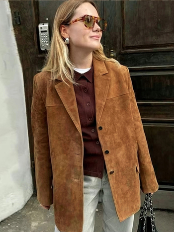 Πολυτελές, άνετο, πολυχρηστικό καφέ δερμάτινο μπουφάν, φθινόπωρο και χειμώνας 2025, νέο χαλαρό αμερικανικό κοστούμι