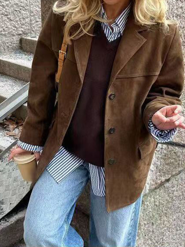 Vrhunska ležerna svestrana smeđa kožna jakna, jesen i zima 2025., novo široko američko odijelo