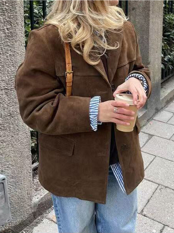 Vrhunska ležerna svestrana smeđa kožna jakna, jesen i zima 2025., novo široko američko odijelo