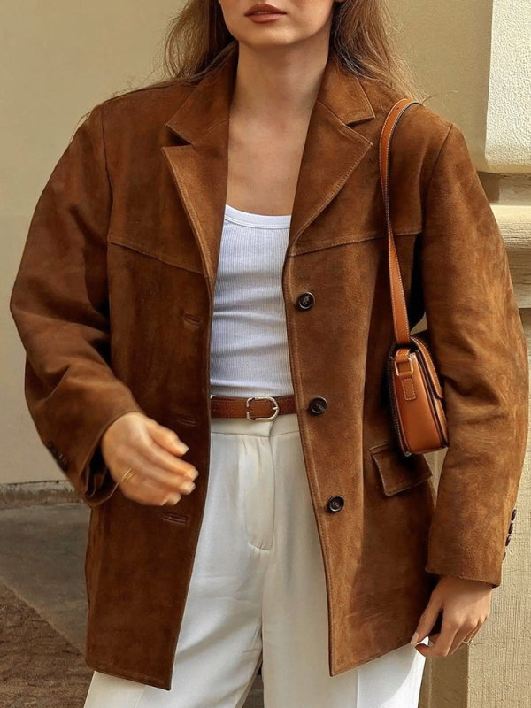 Vrhunska ležerna svestrana smeđa kožna jakna, jesen i zima 2025., novo široko američko odijelo