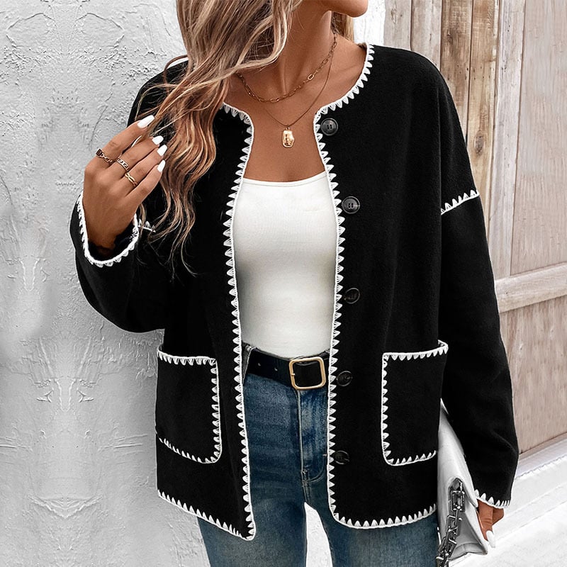 Amazon Foreign Trade Casual Cardigan 2025 Νέο Ευρωπαϊκό και Αμερικανικό Φθινόπωρο και Χειμώνας Γυναικείο Διασυνοριακό Μπουφάν Polar Fleece σε Αντίθεση Χρωμάτων