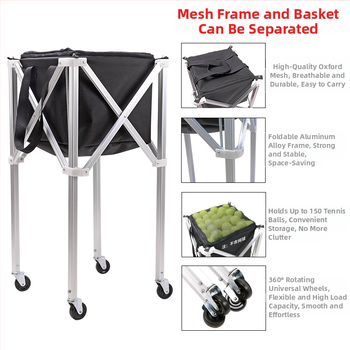 Kokkupandav alumiiniumisulamist tennisekäru mobiilne pallikorjamisraami hoiukott kaasaskantav suure mahutavusega pallikorjamisraam