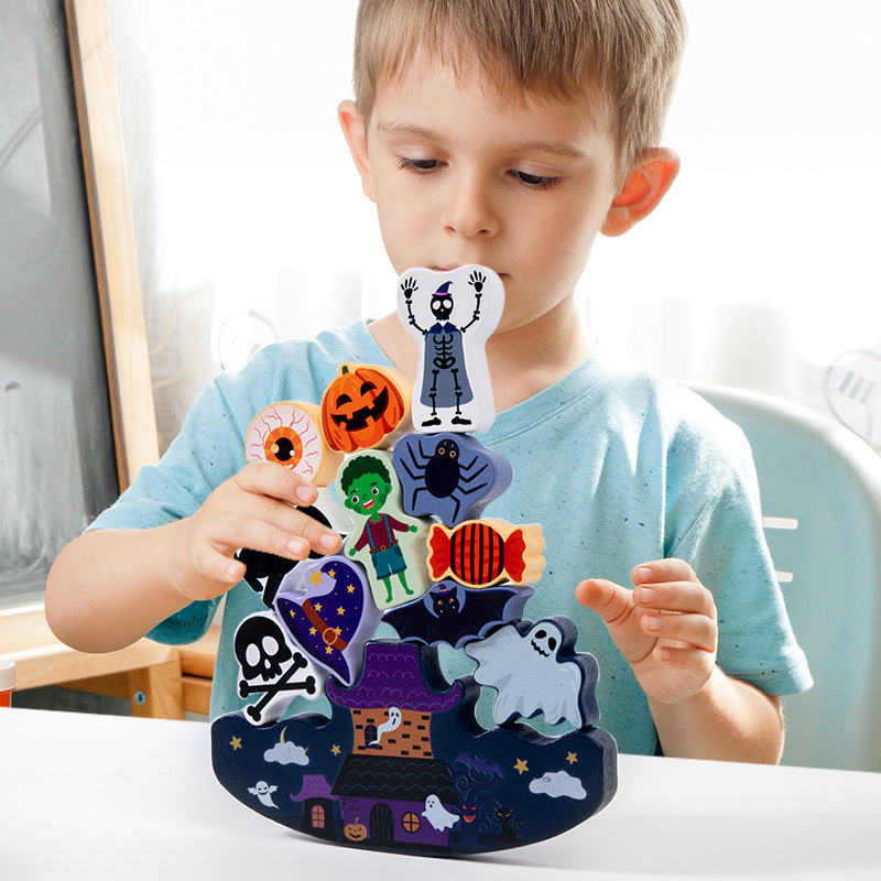 Kalėdinių kaladėlių formos dėlionės vaikams (3–6 metų vaikams), Helovino tema, didelės dalelės, sudėtos aukštai, tarpvalstybiniai žaislai