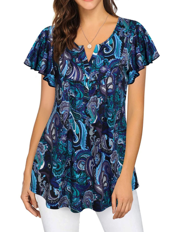 2024 Ευρωπαϊκό και Αμερικανικό Amazon άνοιξη, νέο άνετο casual στυλ φόρεμα με V λαιμόκοψη και κοντό μανίκι, κοντό print, γυναικείο