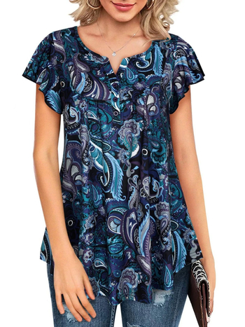 2024 Ευρωπαϊκό και Αμερικανικό Amazon άνοιξη, νέο άνετο casual στυλ φόρεμα με V λαιμόκοψη και κοντό μανίκι, κοντό print, γυναικείο