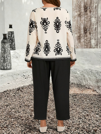 Διασυνοριακό Εξωτερικό Εμπόριο Amazon Independent Station Ευρωπαϊκό και Αμερικανικό plus size Γυναικείο παντελόνι δύο τεμαχίων με τυπωμένο μακρυμάνικο τοπ, γυναικείο