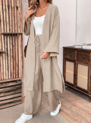 Euroopa ja Ameerika vabaajaülikonnad kevadel ja sügisel, uued lahtised pikad kardiganid, laiad püksid, kaheosaline komplekt