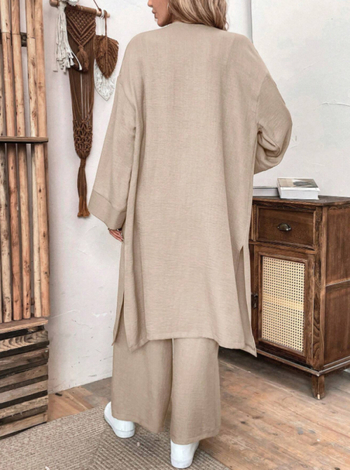 Ευρωπαϊκά και Αμερικανικά Casual Κοστούμια Άνοιξη και Φθινόπωρο Νέα Ριχτά Μακριά Ζακέτα Μπλούζες Παντελόνι με Φαρδιά Στήθος Σετ Δύο Τεμαχίων