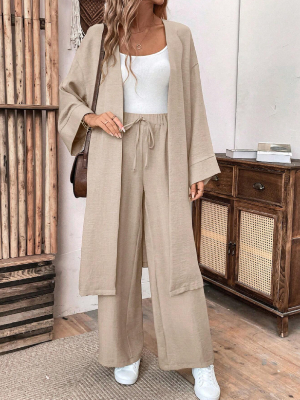 Euroopa ja Ameerika vabaajaülikonnad kevadel ja sügisel, uued lahtised pikad kardiganid, laiad püksid, kaheosaline komplekt