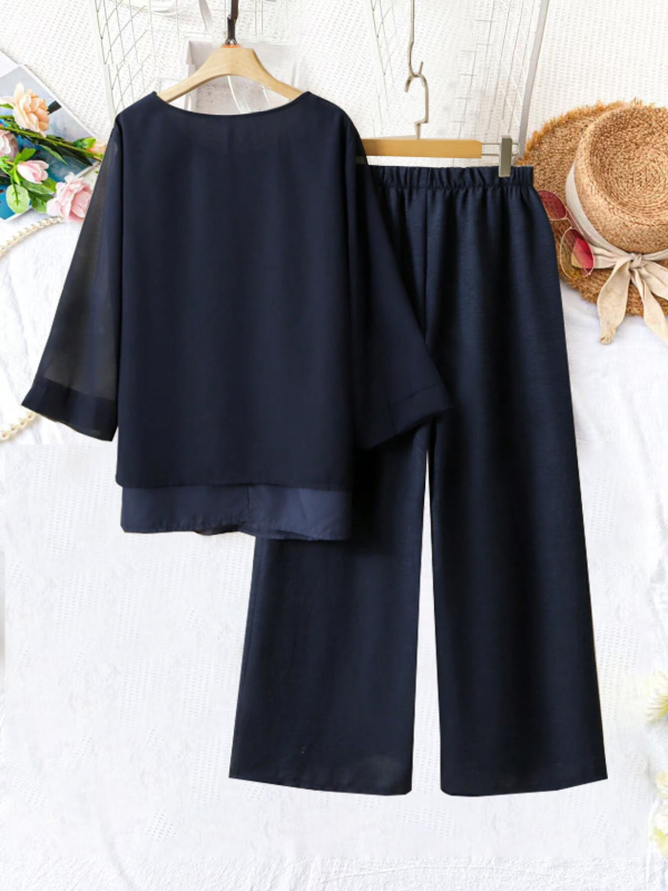 Amazon Cross-Border 2025 tavaszi és nyári egyszínű rövid ujjú lezser bő nadrág női külkereskedelmi kétrészes szett gombos illesztéssel