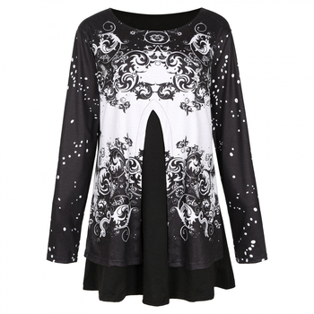 Amazon AliExpress Foreign Trade plus size Дамски пуловер с дълъг ръкав и къс ръкав, средна дължина, свободна тениска