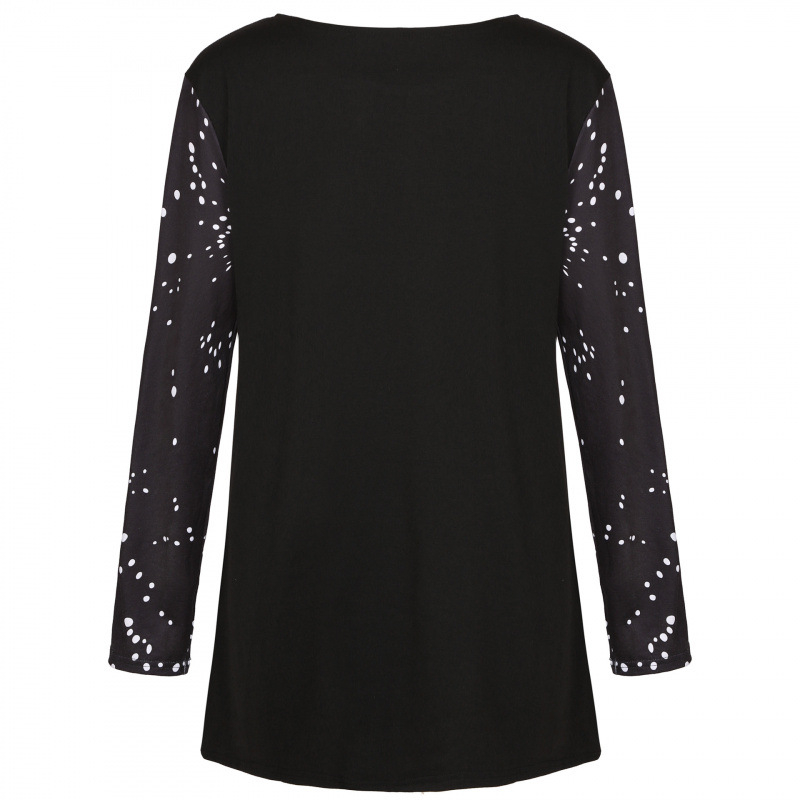 Amazon AliExpressi väliskaubanduse pluss-suuruses naiste crewneck-kaelusega keskmise pikkusega trükitud pikkade varrukatega pullover-top lahtine T-särk