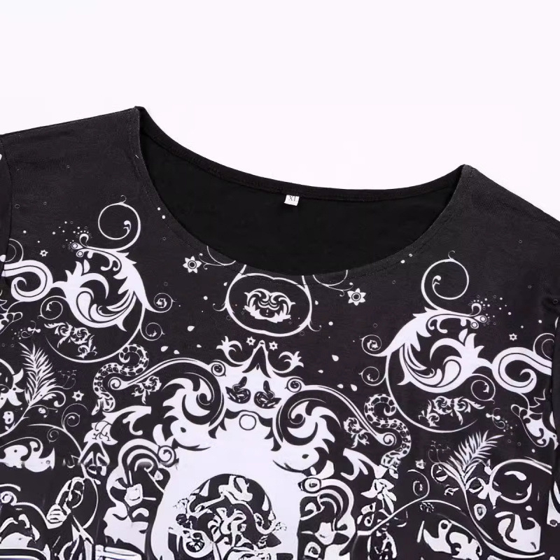 Amazon AliExpressi väliskaubanduse pluss-suuruses naiste crewneck-kaelusega keskmise pikkusega trükitud pikkade varrukatega pullover-top lahtine T-särk