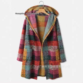 Naiste ruuduline vintage ruuduline trükitud kapuutsiga kampsun, kardigan, fliisjakk