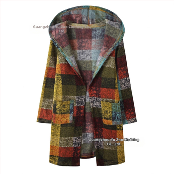 Naiste ruuduline vintage ruuduline trükitud kapuutsiga kampsun, kardigan, fliisjakk