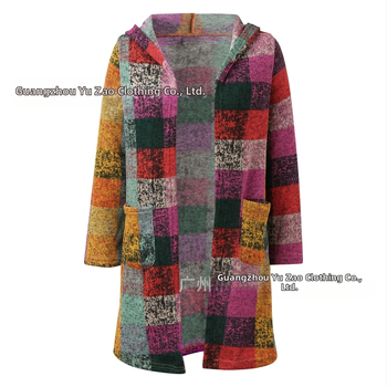 Naiste ruuduline vintage ruuduline trükitud kapuutsiga kampsun, kardigan, fliisjakk