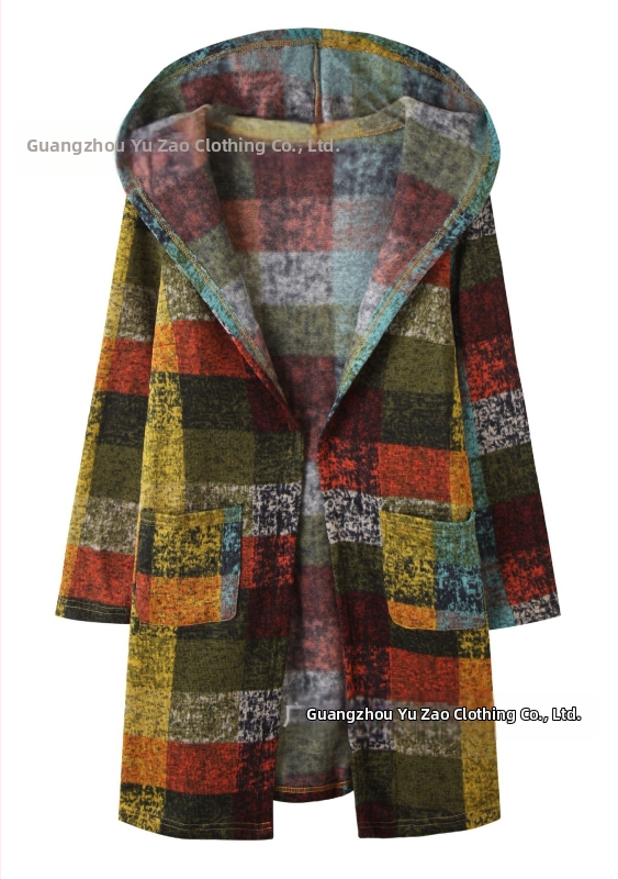 Naiste ruuduline vintage ruuduline trükitud kapuutsiga kampsun, kardigan, fliisjakk