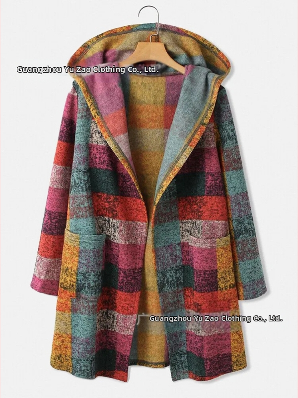 Naiste ruuduline vintage ruuduline trükitud kapuutsiga kampsun, kardigan, fliisjakk