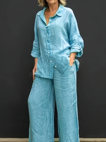 2025 Διασυνοριακό Νέο Ευρωπαϊκό και Αμερικανικό Νέο Γυναικείο Μονόχρωμο Casual Πουκάμισο και Παντελόνι Διασυνοριακό Dropshipping