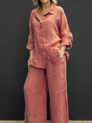 2025 Διασυνοριακό Νέο Ευρωπαϊκό και Αμερικανικό Νέο Γυναικείο Μονόχρωμο Casual Πουκάμισο και Παντελόνι Διασυνοριακό Dropshipping