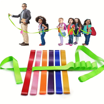Vaikų saugos virvė darželio mokyklai, apsauganti nuo pametimo nailono traukos virvė, ikimokyklinio amžiaus vaikų eilė, spalvinga virvė