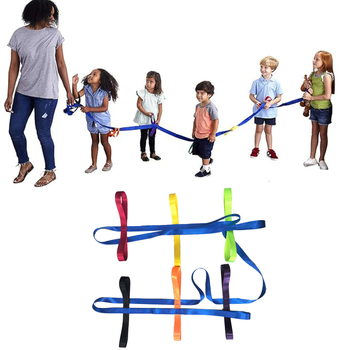 Vaikų saugos virvė darželio mokyklai, apsauganti nuo pametimo nailono traukos virvė, ikimokyklinio amžiaus vaikų eilė, spalvinga virvė