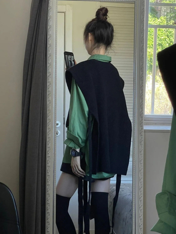 Γυναικείο κοντό πλεκτό γιλέκο με ακανόνιστο σχέδιο σε στυλ κολεγίου, σε στοίβα, με μακριά μανίκια και τοπ