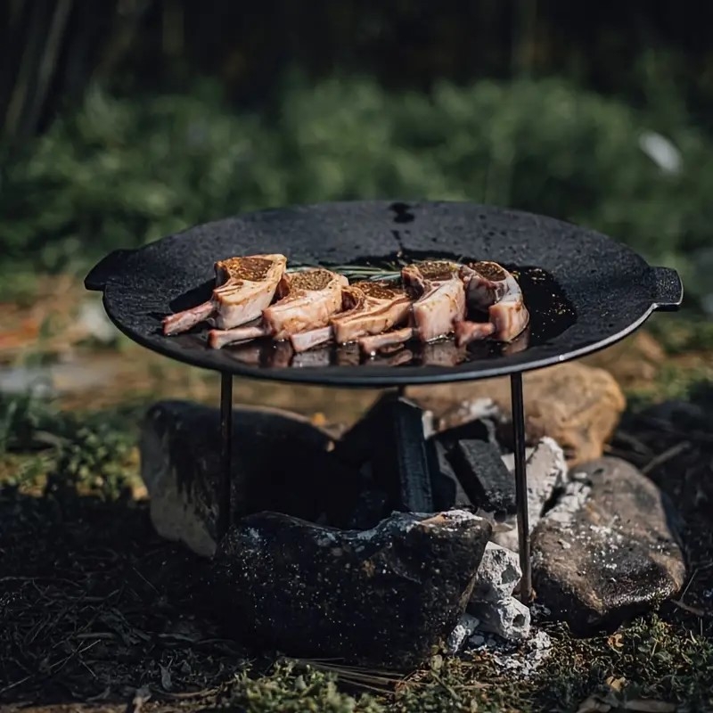 Kültéri kempingezéshez való grillsütő tálca, öntöttvas sütőtálca, kivehető sütőtálca, lapos aljú, nagy sütőtálca, öntöttvas, nagy serpenyő, kempingezéshez