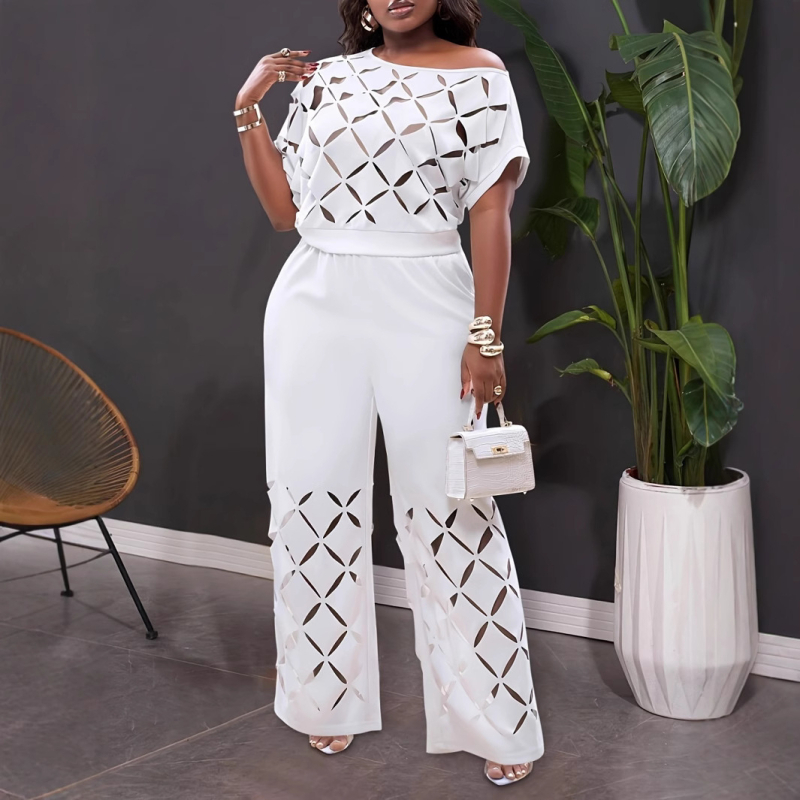 Európai és amerikai Amazon határokon átnyúló 2025 tavaszi új elegáns, egyszínű, alkalmi, aszimmetrikus vállhímzéses kétrészes szett