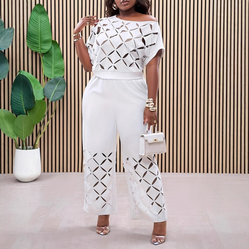 Európai és amerikai Amazon határokon átnyúló 2025 tavaszi új elegáns, egyszínű, alkalmi, aszimmetrikus vállhímzéses kétrészes szett