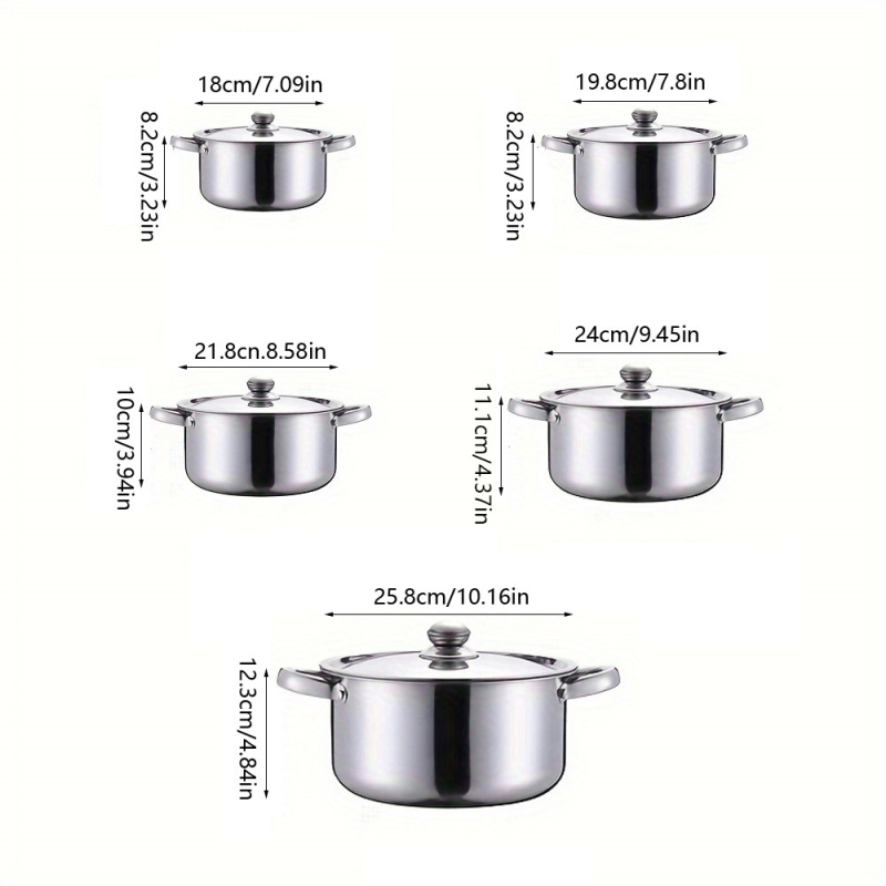Tarpvalstybinis gamintojas Tiesioginis pardavimas Tiekimas Storintas Nerūdijančio plieno Komplektas 18-26 cm 5 dalių Sriubos Puodas Troškinys Indukcinė Viryklė